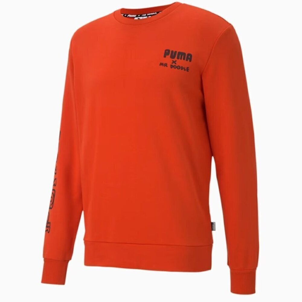 PUMA x MR DOODLE Men's Crewneck Sweatshirt Orange Long Sleeve Size M